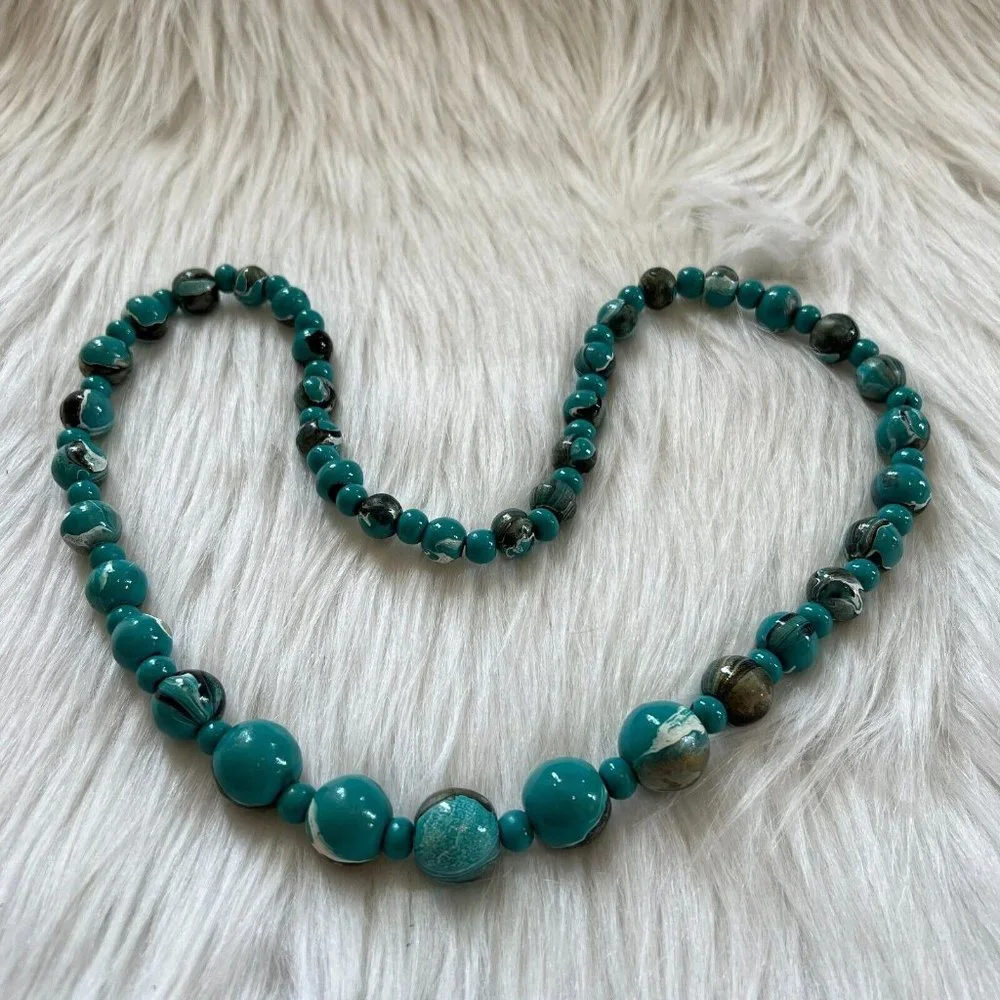 Vintage Artsy Necklace Retro Marble Paint Festival Coastal Grunge Y2K Long 13240